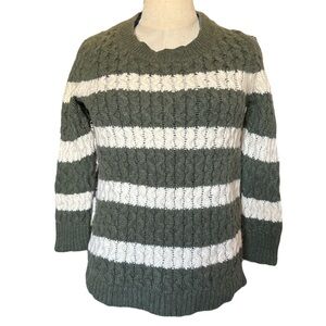 J. Crew Forest Green and Cream Cable Knit Sweater